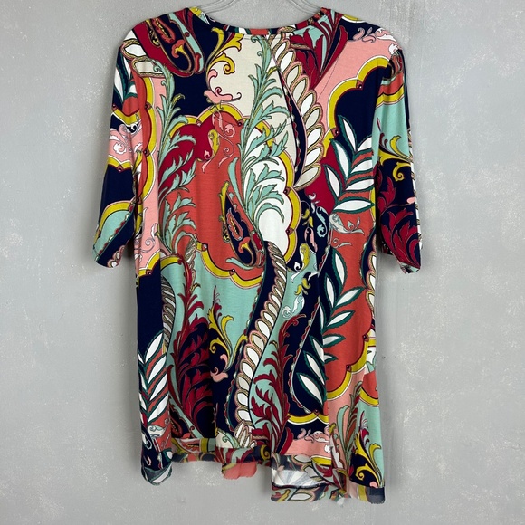 Chicos size 3 /XL touch of cool abstract draped tunic top colorful short sleeve - Picture 10 of 14